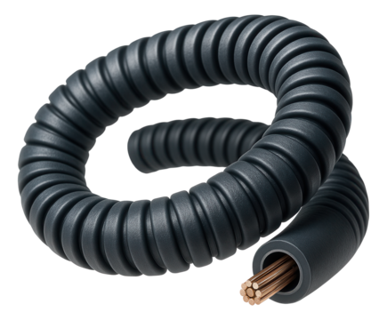 Flexible conduit wire for routing through tight spaces in a residential attic.