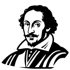 Portrait of William Shakespeare, vector illustration in black and white style