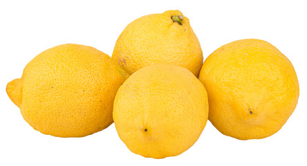 Close-up of isolated stack of yellow lemons on transparent png background