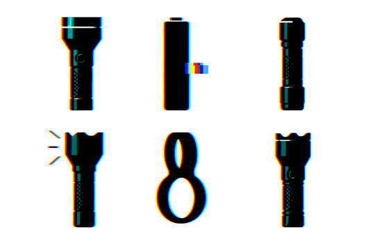 Flashlight collection with glitch effect and knuckle duster silhouette