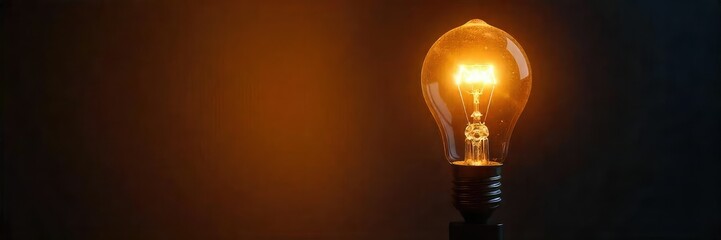 Glowing Light Bulb Macro Close-Up of Warm Bright Light Radiating Innovation and Inspiration Against Dark Background