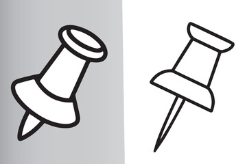 Outlined Thumb Tacks Pinned Against a Gray and White Background Showing Office Supplies and Stationary Items for Bulletin Boards