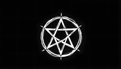 Pentagram symbol icon. Rough hand drawn pentacle sign clipart illustration. White tone