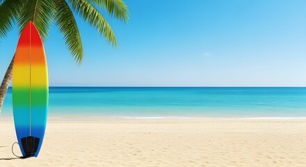  Surfboard on Beach Sand with Negative Space