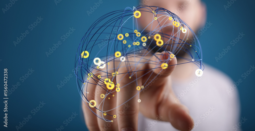 Aufkleber Abstract image depicting a person interacting with a digital network. Ideal for technology, connection, and global concepts.