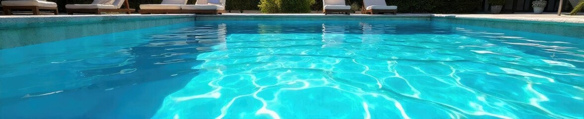 Obraz premium Inviting blue swimming pool shimmering under sunlight, perfect for summer relaxation Clean, clear water, ideal for a refreshing dip or leisure time Enjoy the tranquil scene , reflection, hot, leisure