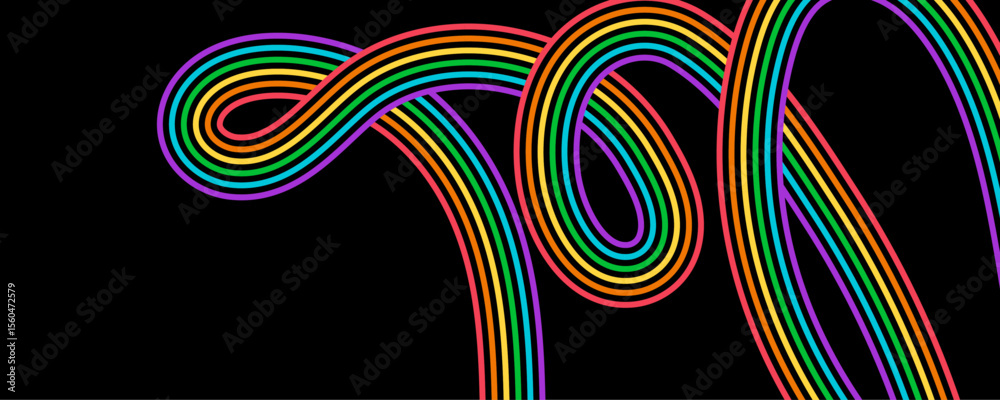 Aufkleber Abstract Black Background with Color Waves. Vector