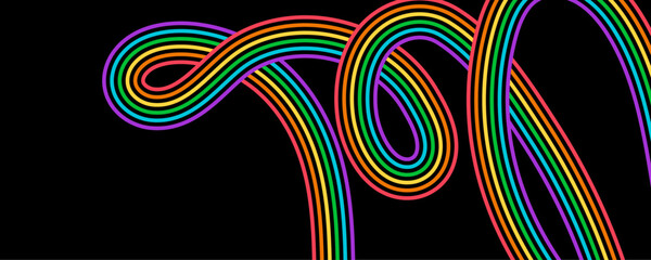 Abstract Black Background with Color Waves. Vector