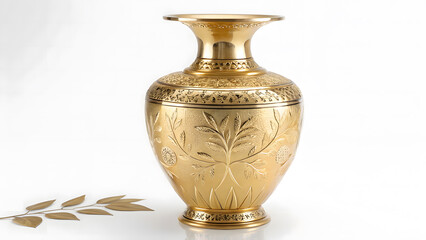 golden antique vase isolated on white background, 