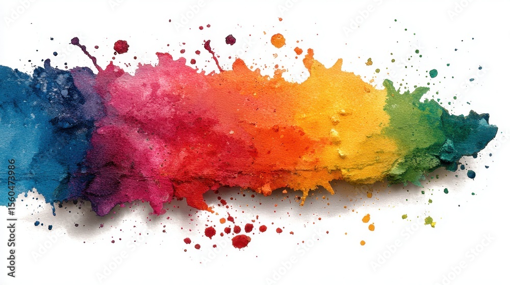 Poster rainbow colored paint splatter and powder explosion abstract on white background with vivid texture