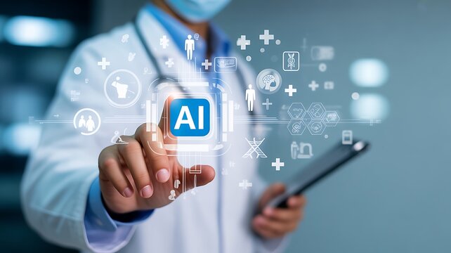 Doctor interacting with artificial intelligence medical interface