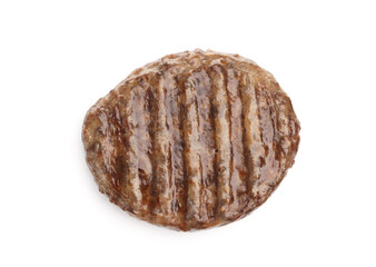 One delicious hamburger patty isolated on white, top view