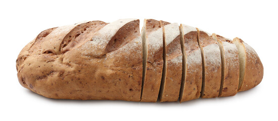 Cut loaf of bread isolated on white