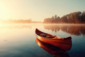 Wooden canoe floating