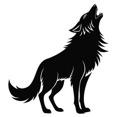 Majestic Howling Wolf Silhouette A Striking Black and White Vector Illustration