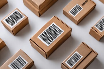 multiple product boxes, each with unique barcode label 