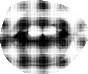 Halftone dot circle punk mouth cut out collage element isolated on white background. Woman girl avatars for mixed media decoration.