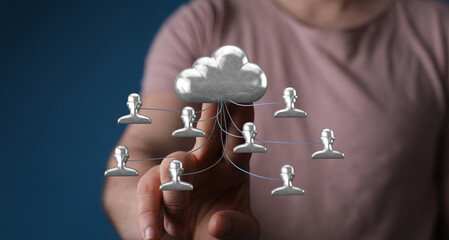 Image depicts secure cloud data sharing and teamwork. Ideal for tech, business, and collaboration...