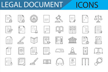 Collection of legal icons focusing on court cases, laws, justice scales, and legal paperwork in a modern design.