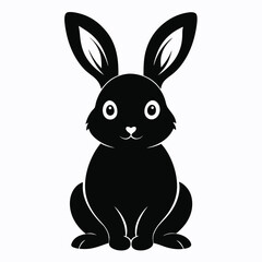 Adorable Black Silhouette of a Sitting Bunny Rabbit  A Cute Cartoon Illustration Perfect for Easter, Spring Designs, and Children's Books