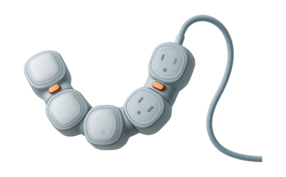Flexible power strip with adjustable outlets, perfect for use in a child?s room to safely connect various nightlights.