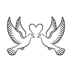 Two Birds Facing Each Other with a Heart Symbol Vector Illustration