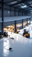 Fototapeta premium Snowy Warehouse Scene with Leaking Roof and Scurrying Rats