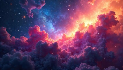 Vibrant, swirling nebula of cosmic dust and gas in fantastical, otherworldly colors Perfect for fantasy, sci-fi, mystical, and spiritual projects , hues, meditation