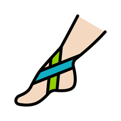 Ankle joint kinesio tape strips color icon. Elastic therapeutic tape. Muscles swelling and pain reduction. Joints and ligaments support. Isolated symbol illustration.