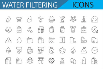 Vector symbols representing clean water systems, purification methods, and water filtration equipment for environmental sustainability.