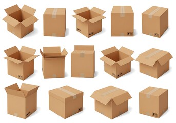 Fototapeta premium Cardboard boxes set isolated on white background for packaging and shipping