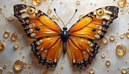  Exquisite Gilded Orange Butterflies with Jeweled Accents and Luminous Backgrounds