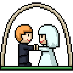 pixel art of husband wife marriage family