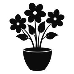 Elegant Black and White Flower Pot Illustration Simple Floral Design for Home Decor, Gardening, and Spring Themes