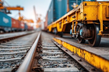 Detailed View of Freight Train Platform and Railway Maintenance Stationary Equipment