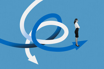 3D photo collage template trend artwork composite of vacancy entrepreneur business businesswoman stand arrow goal target success charts