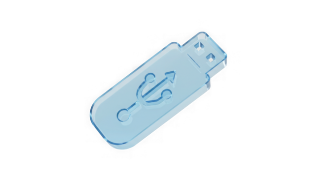 USB Flash Drive: A sleek, light blue USB flash drive, embodying the essence of portable digital data storage in a minimalistic and modern design. 