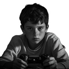 boy playing video game on transparent png background