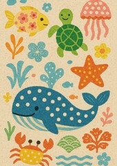 Fototapeta premium Colorful marine life illustration