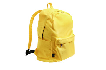 Yellow backpack isolated on white, side view
