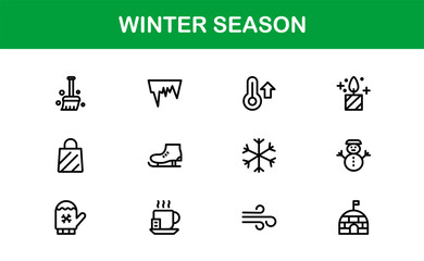 Winter wonderland icons: a modern line icon collection for cozy designs. This unique winter season line icon set offers professional, minimal graphics.