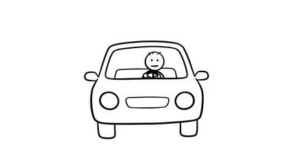 Stick figure driving car illustration vehicle automobile transportation cartoon drawing simple design art on transparent background