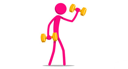 Fototapeta premium Pink stick figure lifting dumbbells fitness workout exercise training strength bodybuilding gym routine on transparent background
