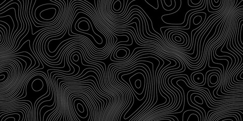 abstract topographic map with white contour lines  and black background depicting abstract terrain and elevation patterns.