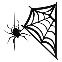 Silhouette Spider and Web Halloween Decoration, Printable Art, Vector Illustration
