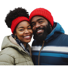 happy couple in winter on transparent png background