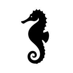 Black and White Vector Silhouette of a Seahorse