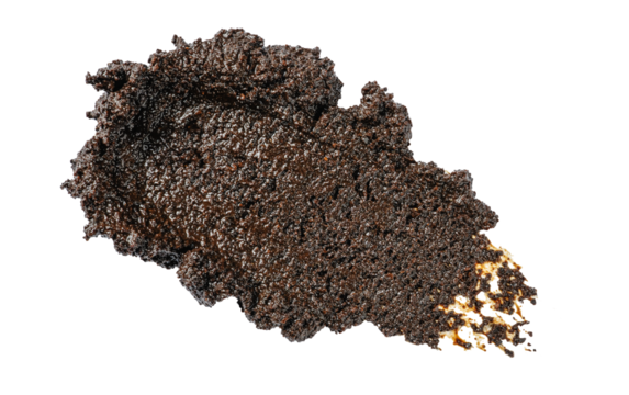 Sugar coffee scrub swatch isolated on transparent background. Cosmetic exfoliation scrub texture. Handmade coffee scrub for body care.