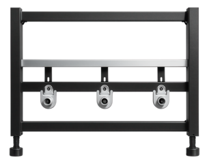 A modular installation frame for urinals used in schools, allowing for multiple units to be installed in rows efficiently.