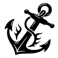 Black anchor illustration with decorative flames, design element © Zulfa